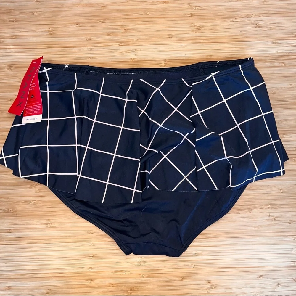 Spanx Shaping Suit Swim Bottoms Black White ruffle size 12 Geometric Skirt Women - Picture 2 of 6